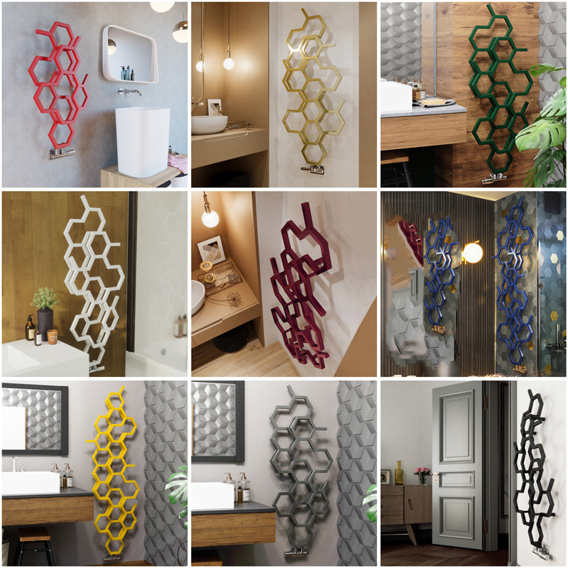 gallery image of 9 Terma Hex Radiators in different colours and different locations