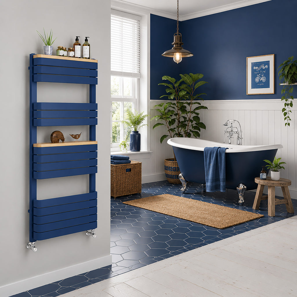 DQ TESORO, 1200h x 500w(mm), 2678 BTUs Heated Towel Rail, RAL 5005 Matt Signal Blue