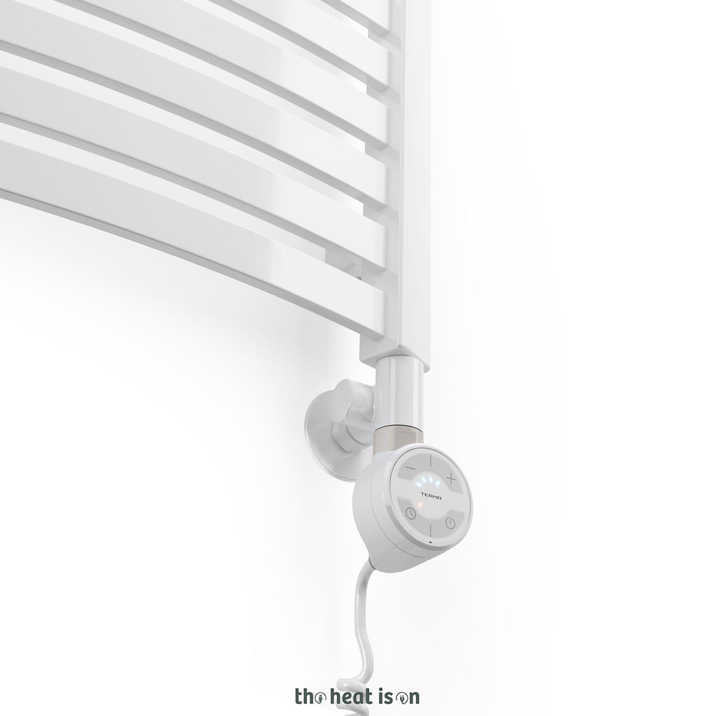 Thermostatic Radiator Valves (TRVs) with Integrated T Piece (for Dual Fuel) & Pipe Masking, Matt White RAL 9016, RIGHT SIDED, 3 AXIS (CORNER), INTEGRA