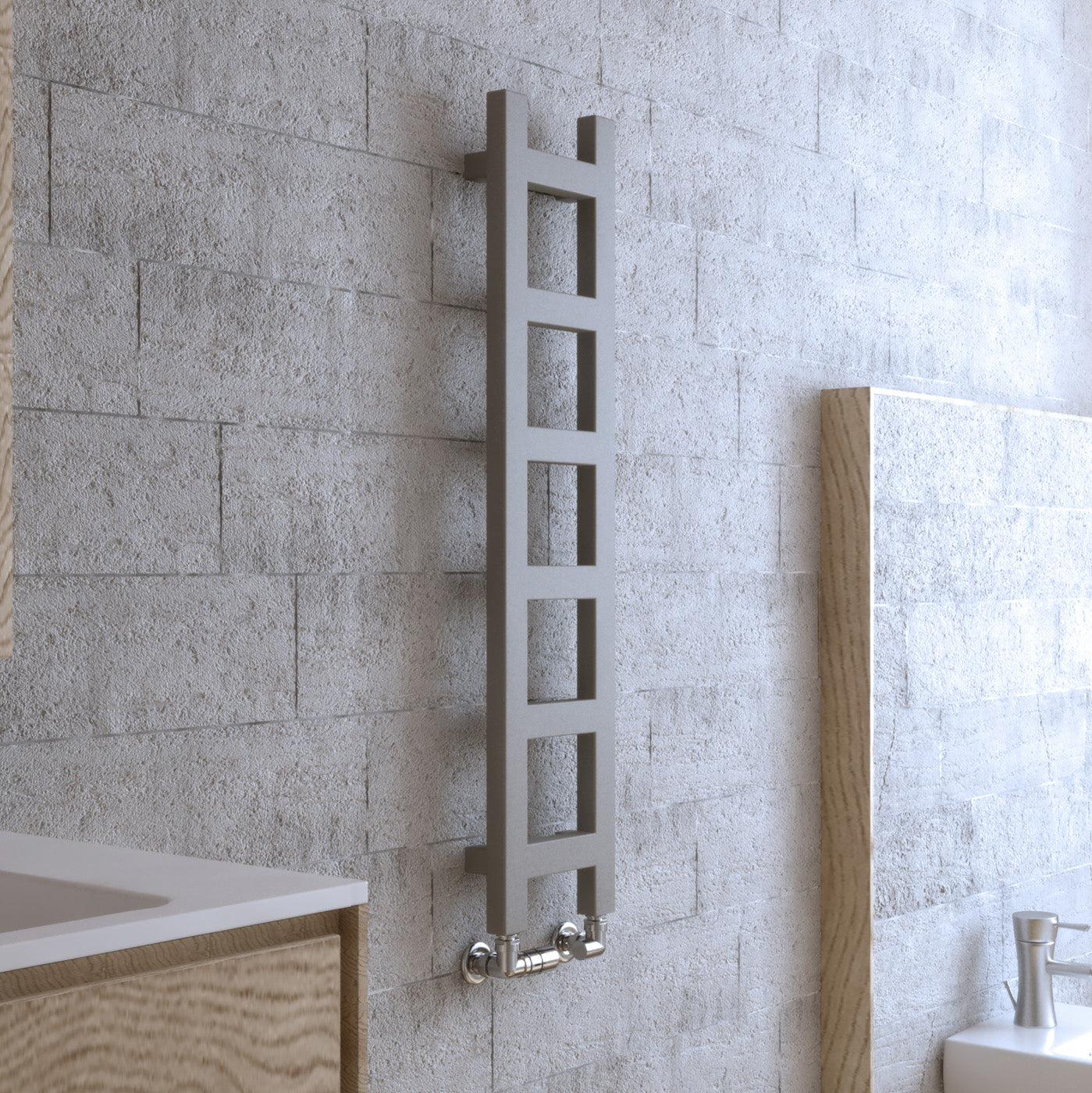 Terma EASY, 960h x 200w(mm), 638 BTUs Slim Heated Towel Rail, Sparkling Gravel (Taupe Grey)