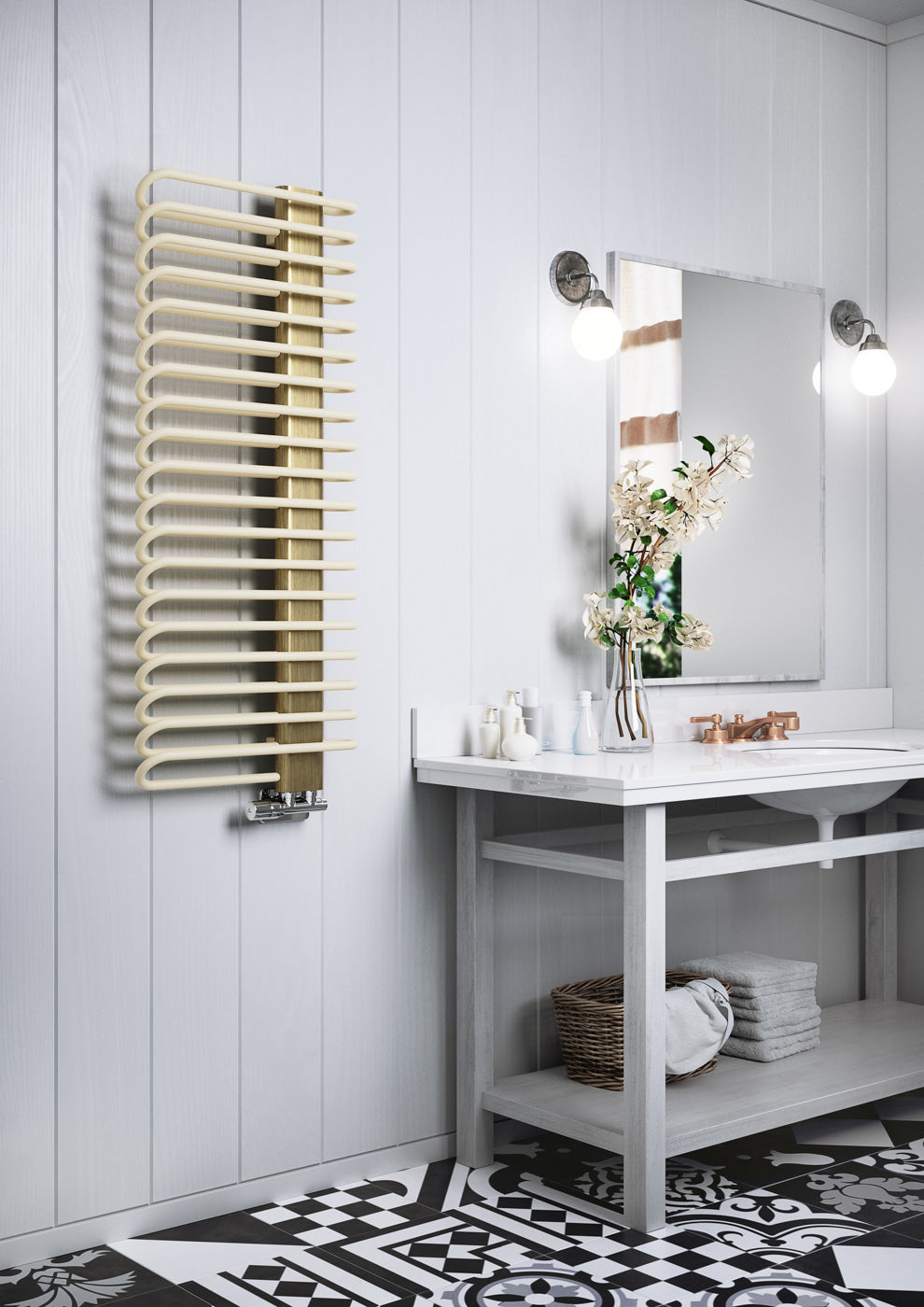 01_Terma-MICHELLE_-1200h-x-500w_mm_-2459-BTUs-Heated-Towel-Rail_-Matt-Cream-_Bars_-_-Brushed-Brass-_Masking