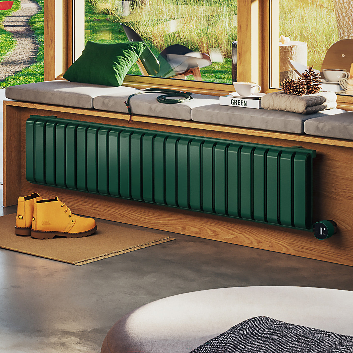 Terma WARP ROOM E Green Electric Radiator 330h x 1565w mm 1.0 kw