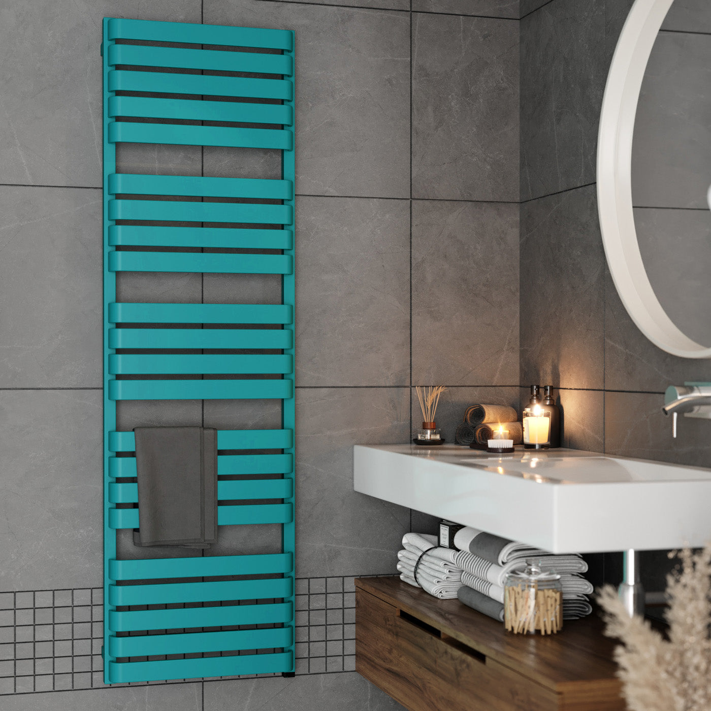 01_Terma-WARP-T-ONE-_internalised-element-45_60-deg._-1695h-x-500w_mm_-800w-Electric-Towel-Rail_-Matt-Teal-_RAL-5018