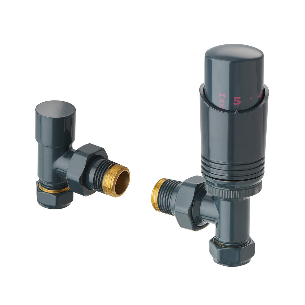 Anthracite Therm. Radiator Valves TRVs Angled Left/Right