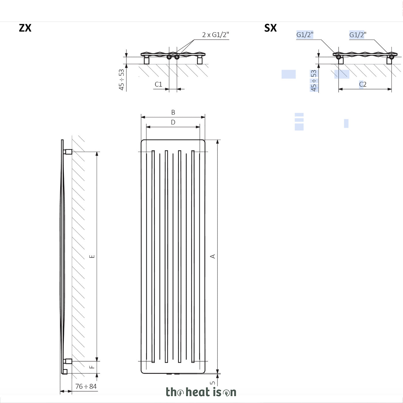 Terma AERO V, 1800h x 325w(mm), 1795 BTUs, Vertical Designer Radiator, Salt & Pepper