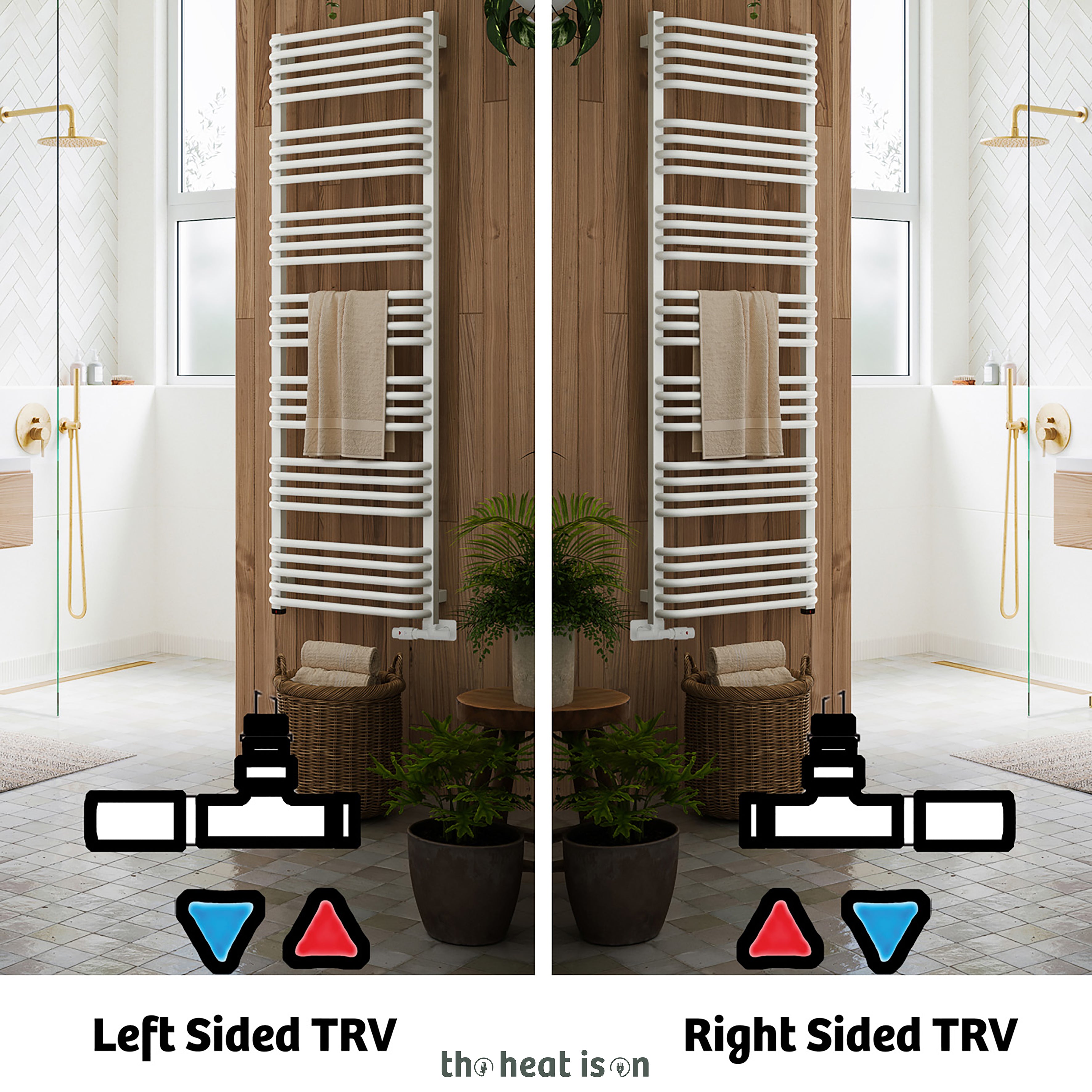 Terma ALEX ONE Dual Fuel Towel Rail, 1580h x 500w(mm), 2706 BTUs/ 800w, Matt White RAL 9016 (with UNICO Dual Fuel Valve in Soft Matt White & Internal ONE Element (manual/optional IR controllable), 45/60°c)