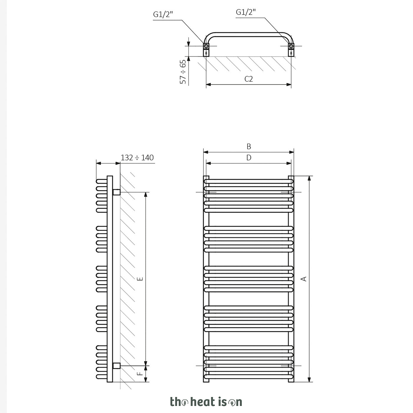 Terma ALEX, 1140h x 500w(mm), 2017 BTUs, Heated Towel Rail, California Beige