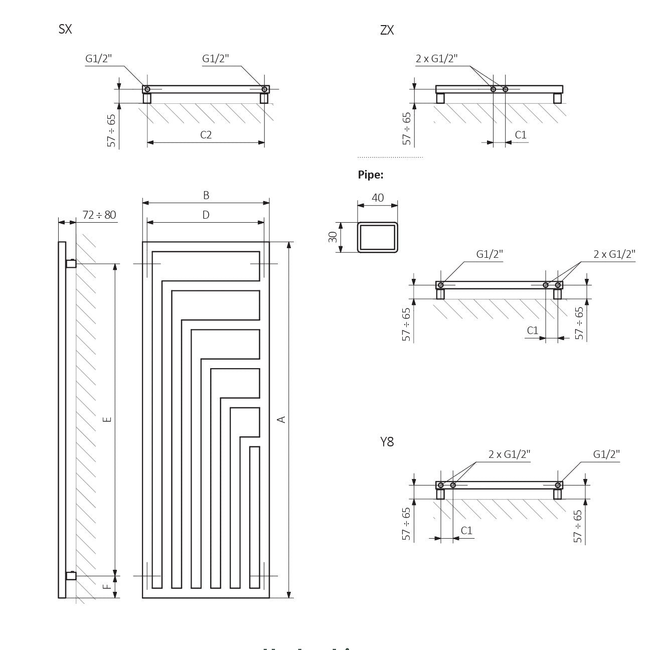 Terma ANGUS V, 1780h x 680w(mm), 3808 BTUs, Vertical Designer Radiator, RAL 5012 Matt Light Blue