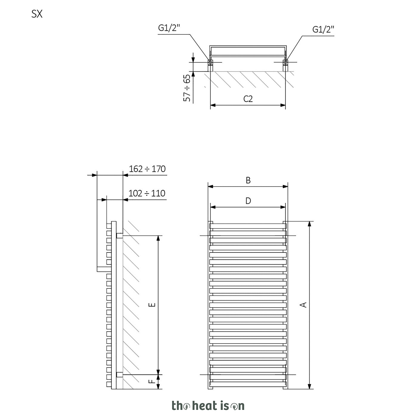 Terma CITY, 1590h x 500w(mm), 3027 BTUs, Heated Towel Rail, Anodic Gold