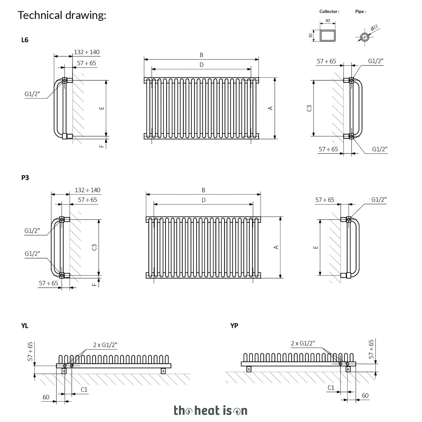 Terma DELFIN, 640h x 820w(mm), 3364 BTUs, Horizontal Designer Radiator, RAL 8028 Matt Terra Brown