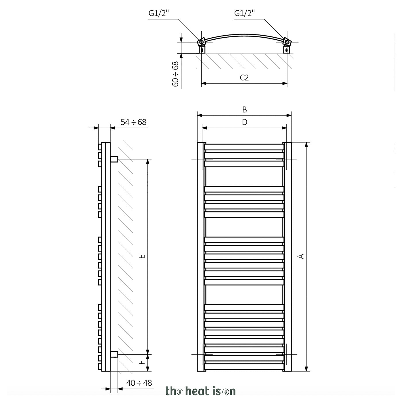 Terma DEXTER, 860h x 500w(mm), 1344 BTUs, Heated Towel Rail, RAL 9016 Matt White