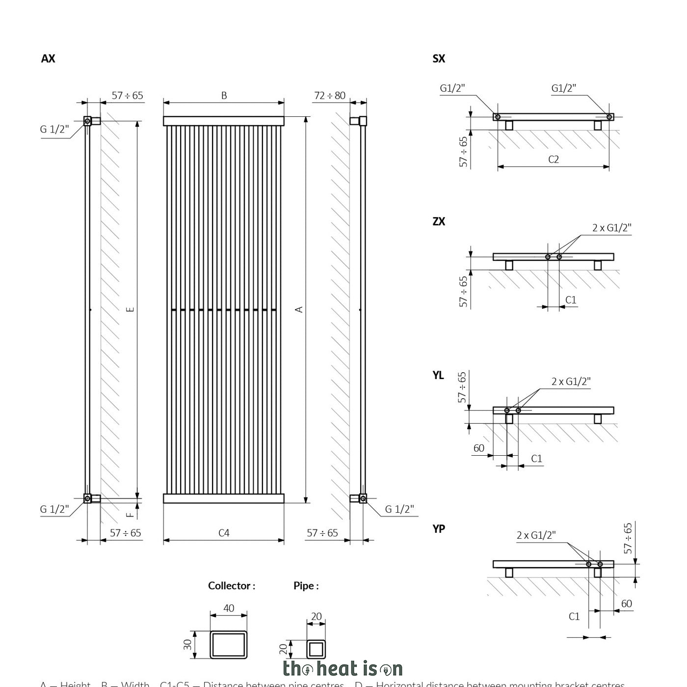 Terma INTRA, 1700h x 410w(mm), 2252 BTUs, Vertical Designer Radiator, RAL 2011 Matt Deep Orange