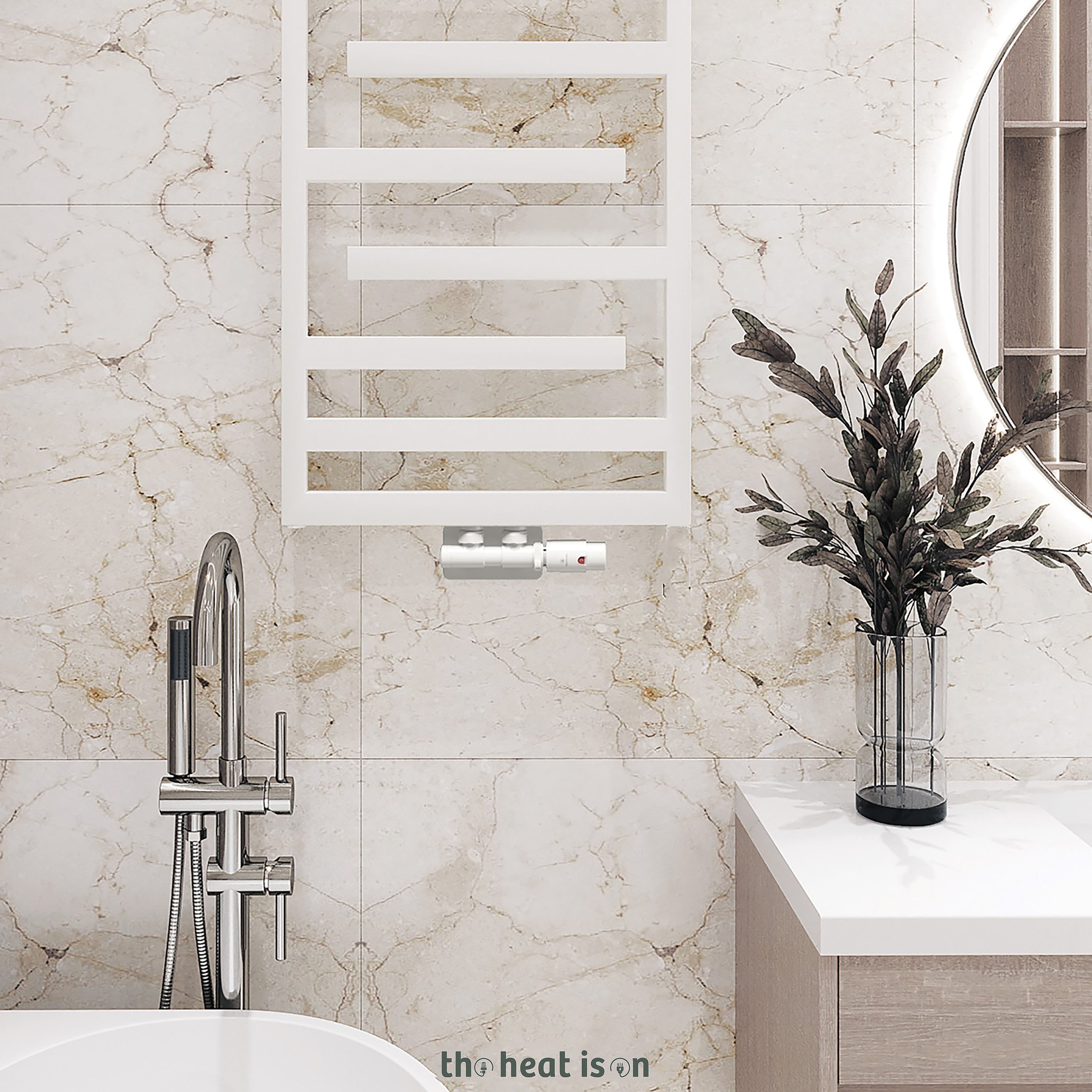 Terma JUNO, 1390h x 500w(mm), 1819 BTUs Heated Towel Rail, RAL 9016 Matt White