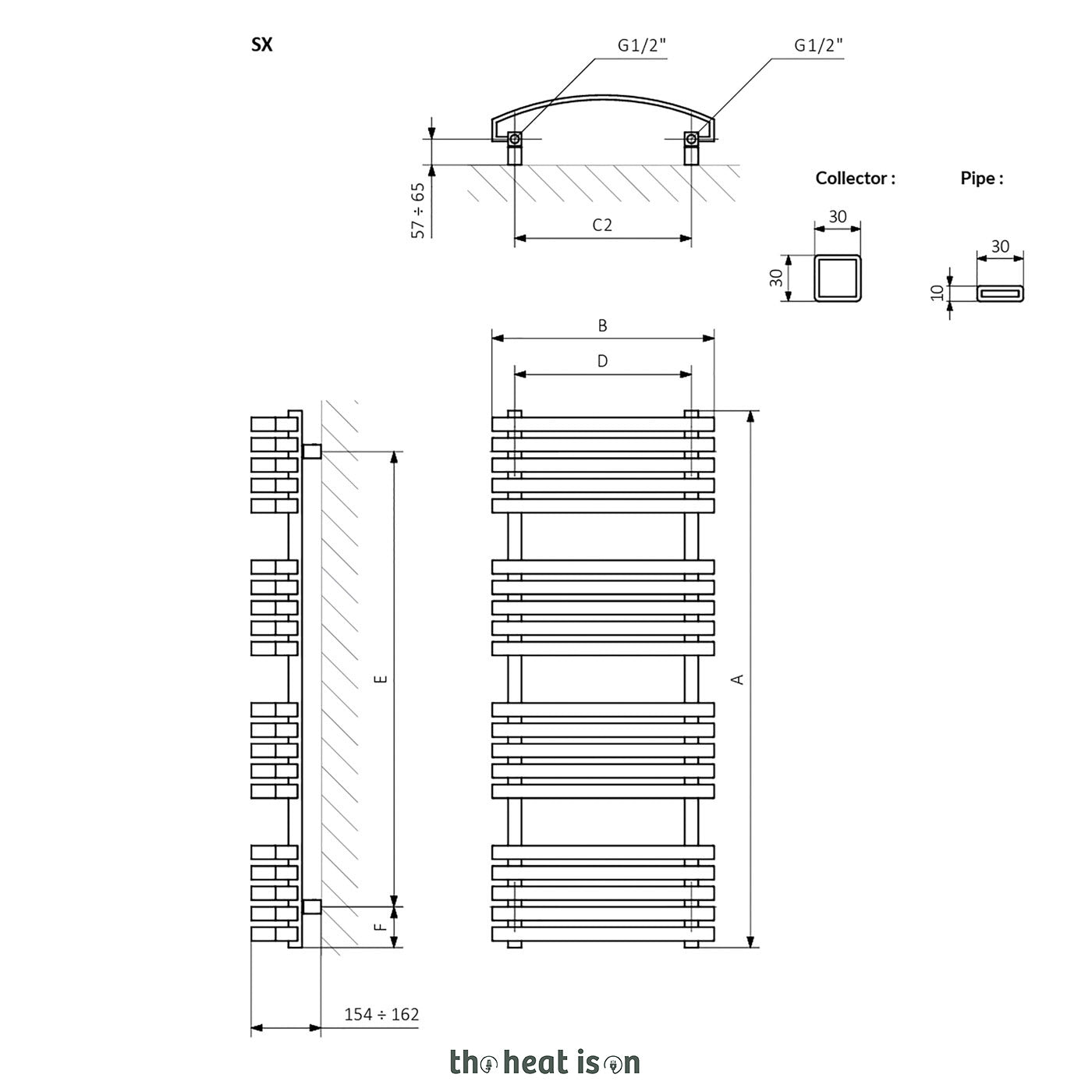 Terma KIOTO, 870h x 480w(mm), 1624 BTUs, Heated Towel Rail, RAL 4006 Matt Traffic Purple