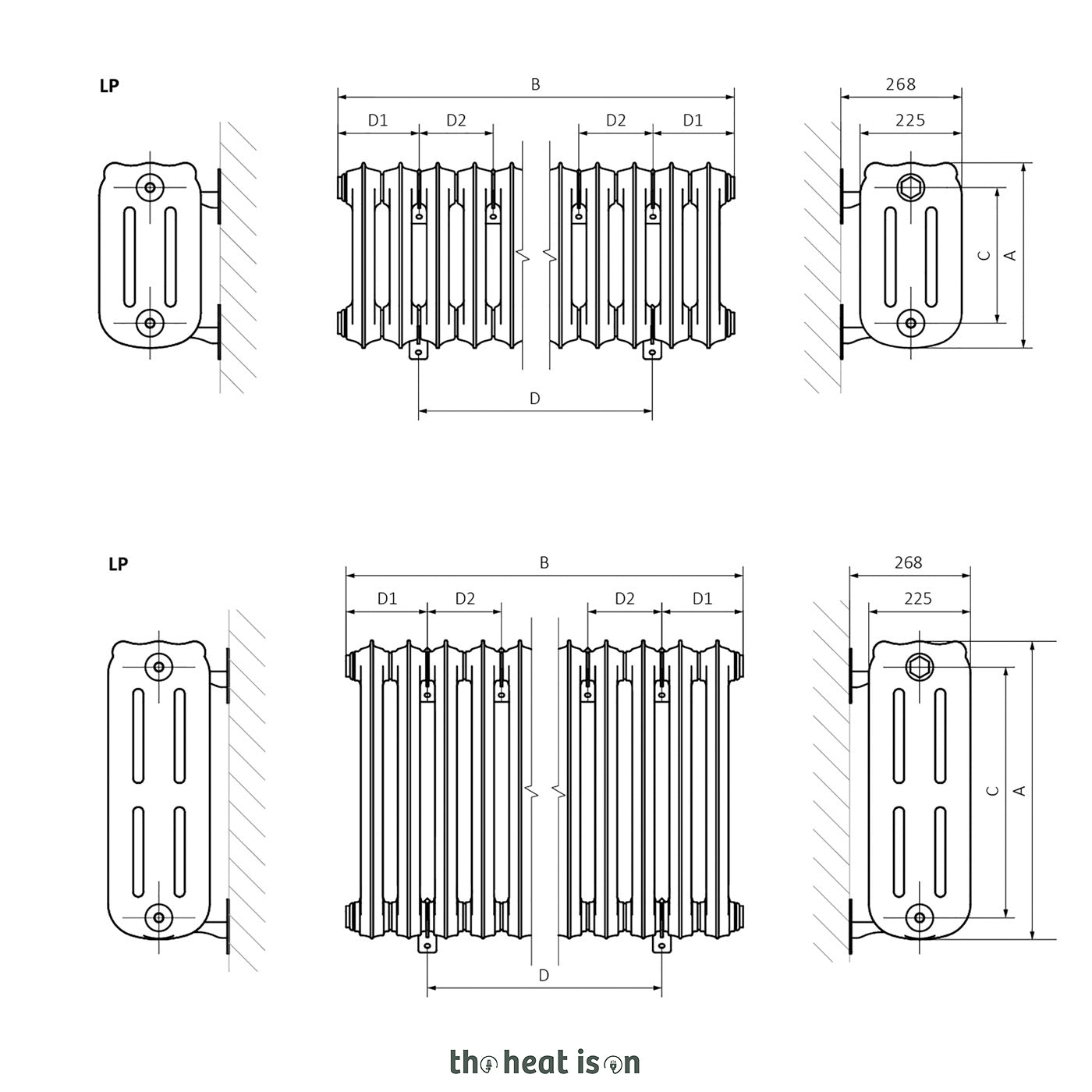 Terma OXFORD, 710h x 770w(mm), 4391 BTUs, Horizontal Cast Iron Radiator, 9 sections, Raw Metal