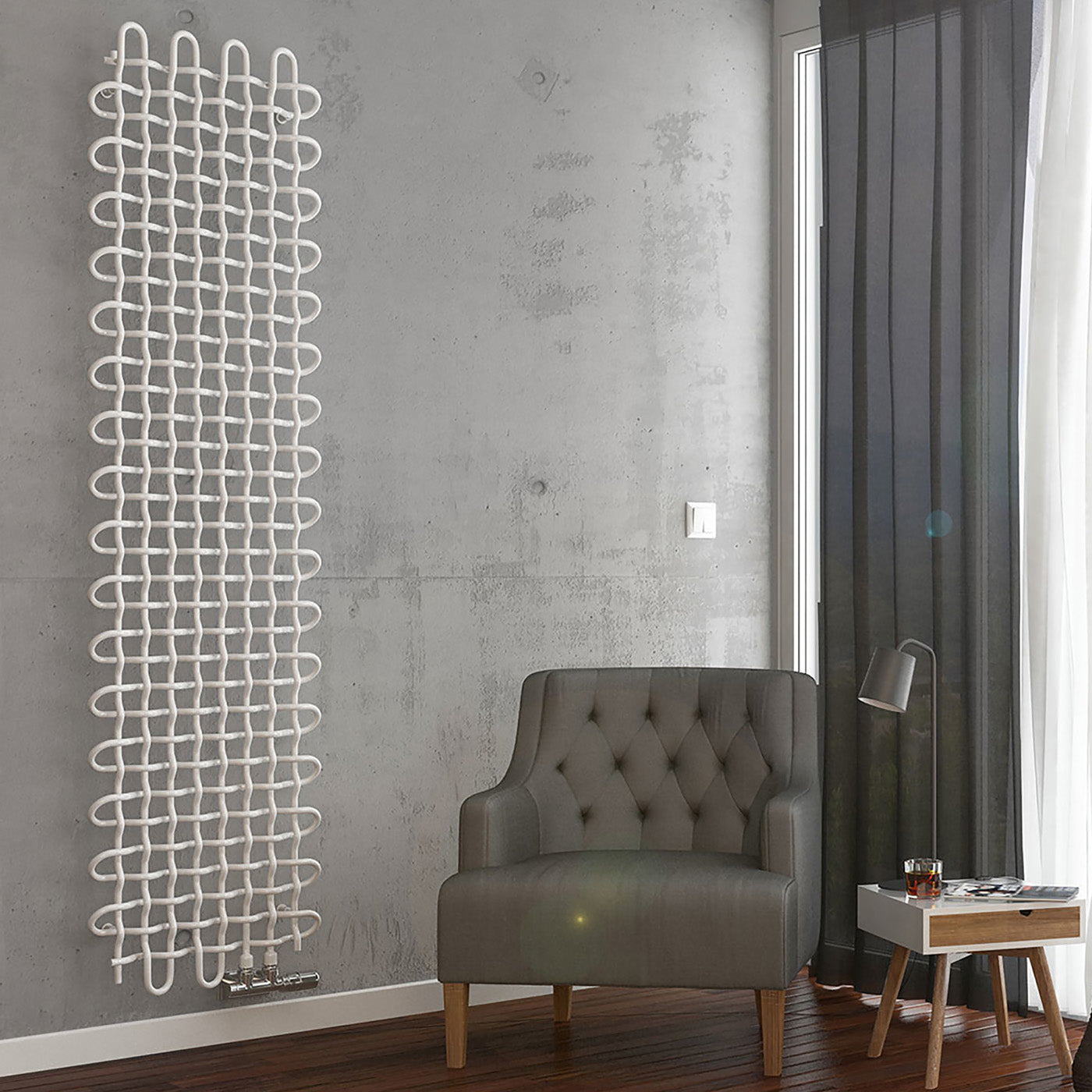 Terma PLC V, 1800h x 463w(mm), 2354 BTUs, Vertical Designer Radiator, RAL 9016 Matt White