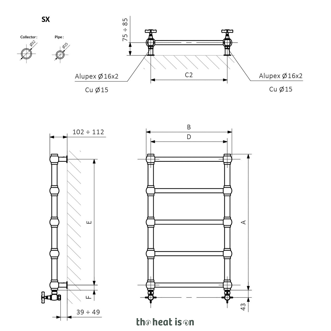 Terma RETRO, 1170h x 504w(mm), 1051 BTUs, Heated Towel Rail, True Copper (premium wet paint)