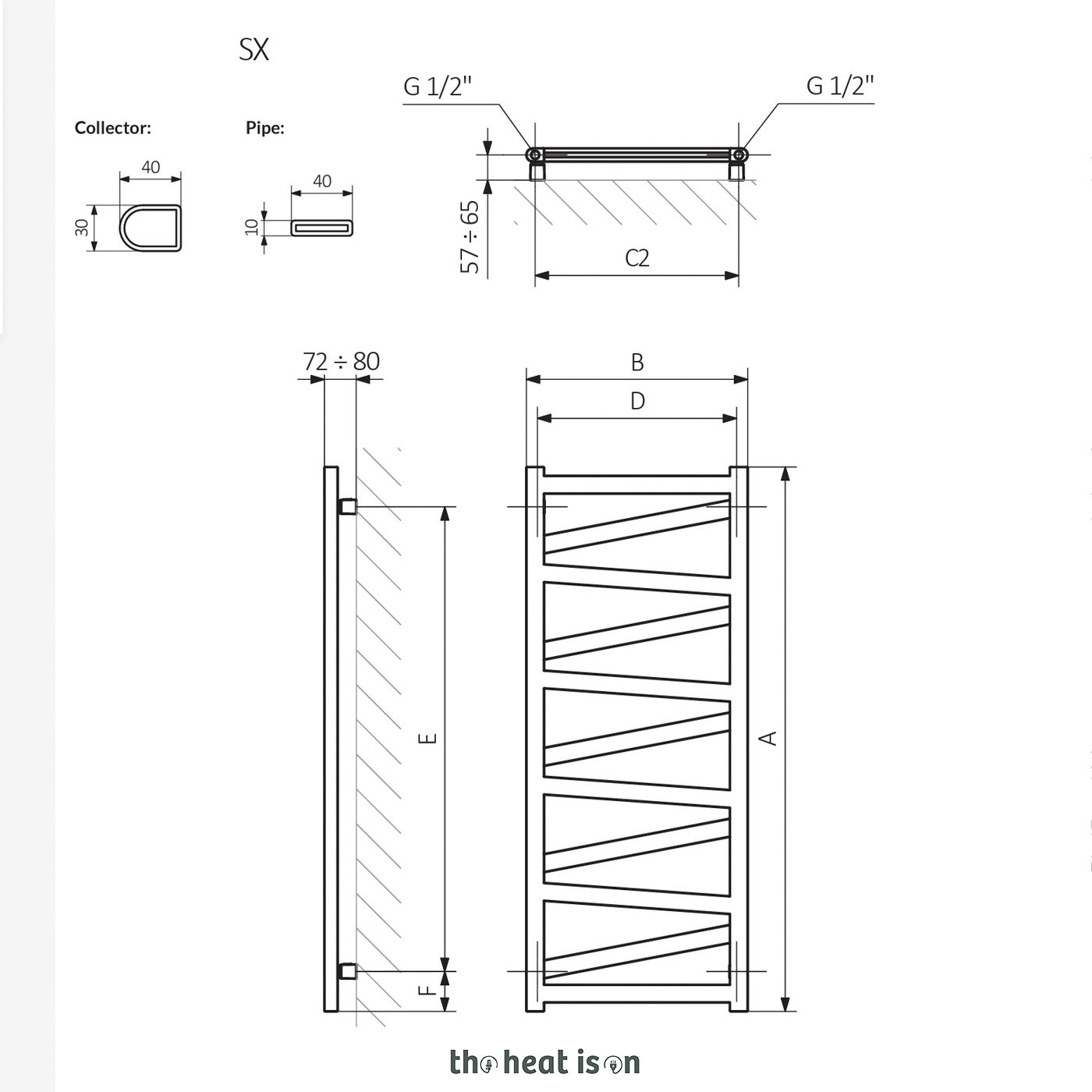 Terma VIPERA, 1470h x 500w(mm), 1843 BTUs, Heated Towel Rail, RAL 9005 Matt Black