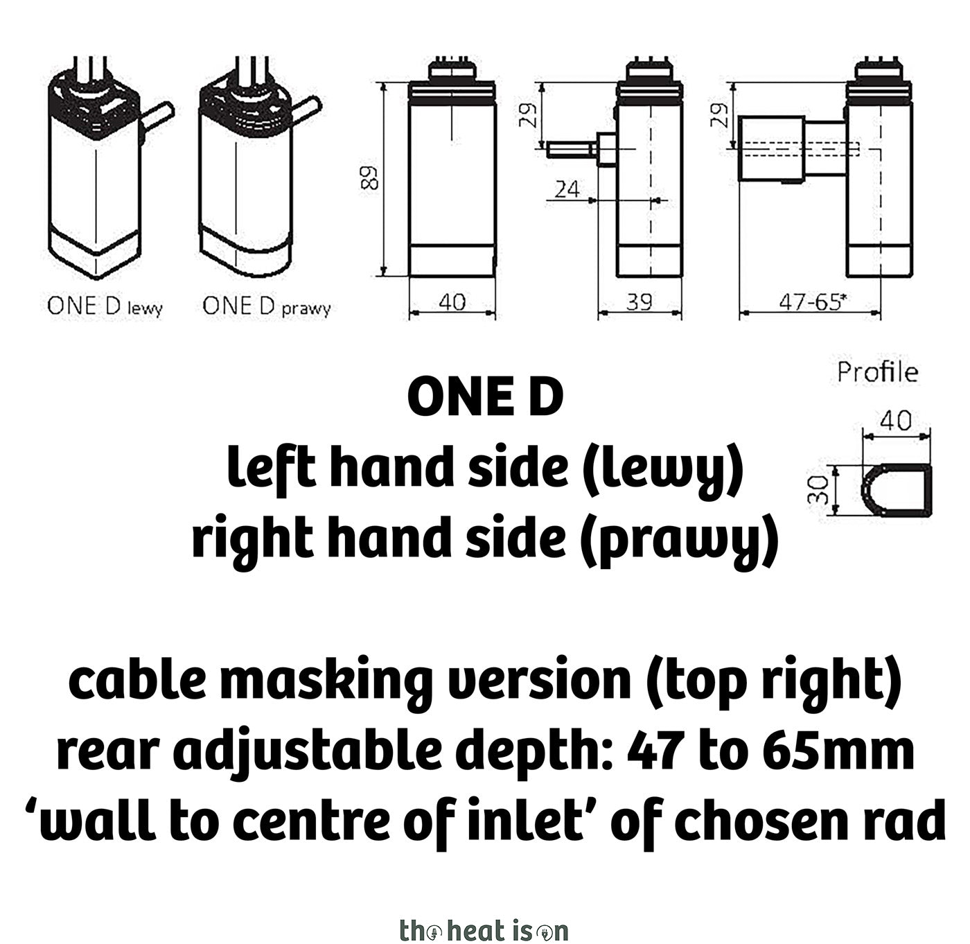 Heating Element ONE D (D Profile), Thermostatic Heating Element (internal/ambient room temp), (manual/optional IR controllable) 120w to 1000w, Blackened Brass
