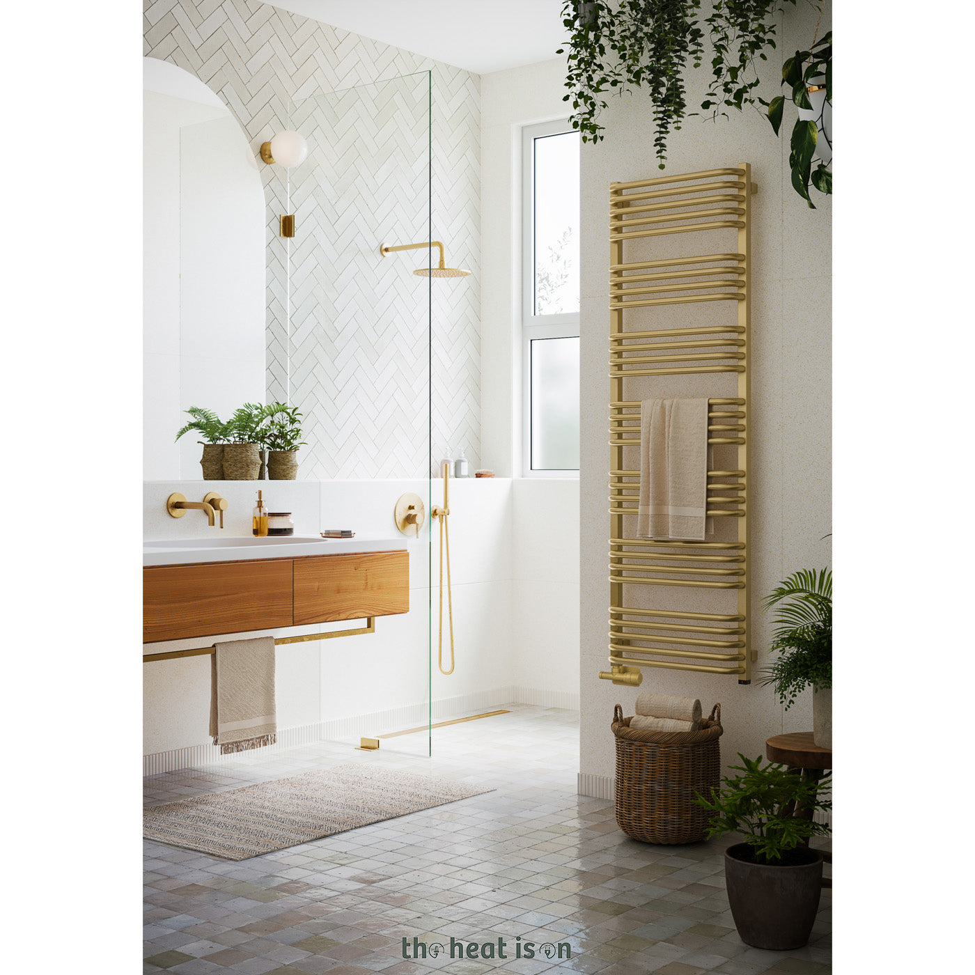 02-terma-alex-one-dual-fuel-towel-rail-1580h-x-500wmm-2706-btus-800w-brass-premium-wet-paint-with-unico-dual-fuel-valve-in-chrome-internal-one-element-45-60oc
