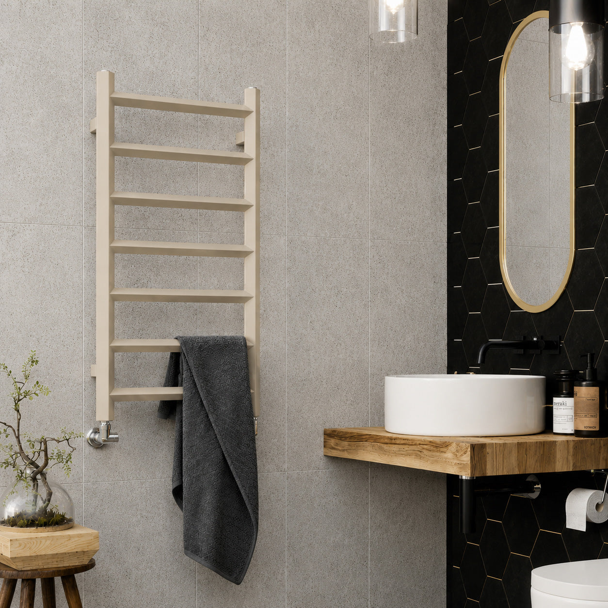 Terma CRYSTAL, 840h x 600w(mm), 1077 BTUs Heated Towel Rail, California Beige