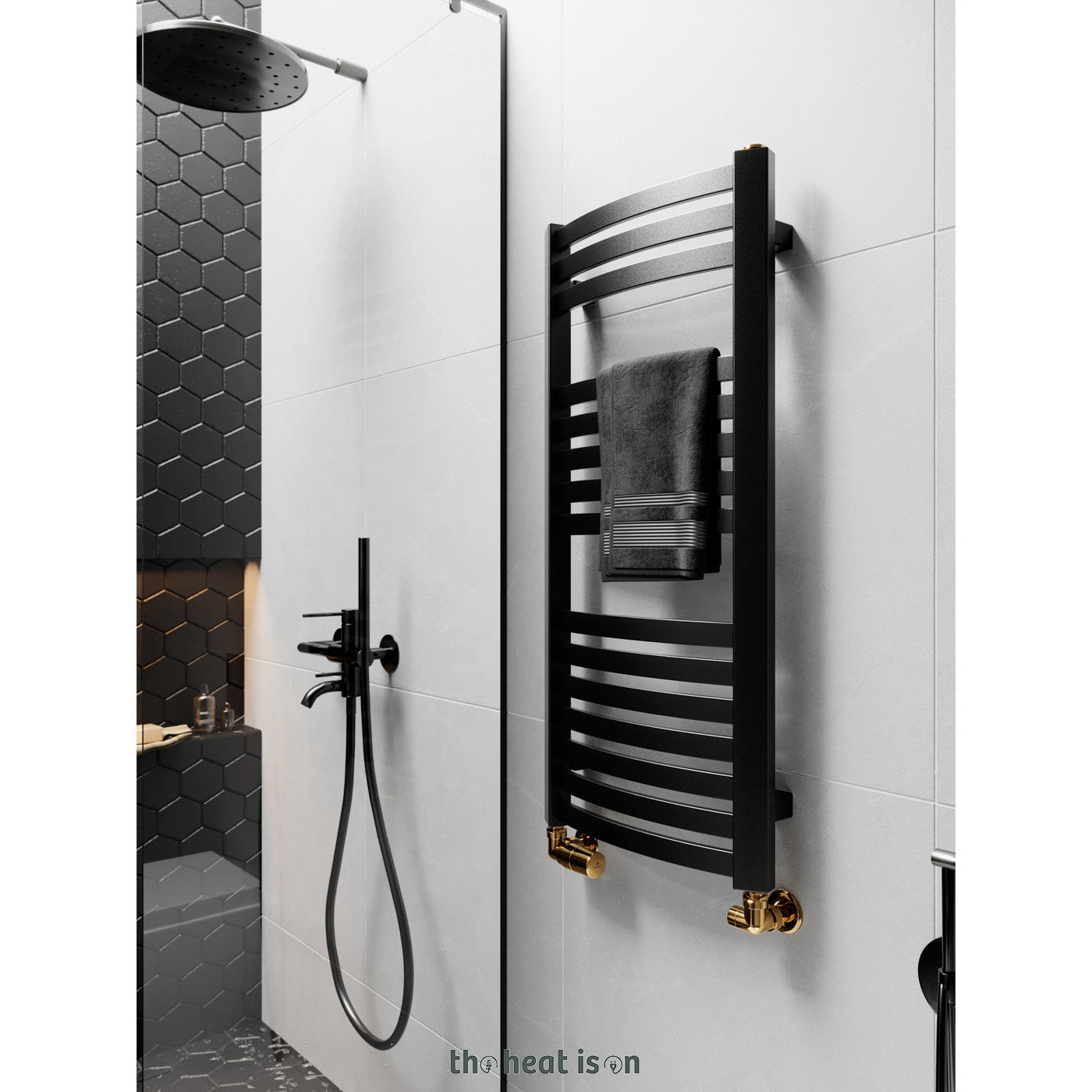 Terma DEXTER, 860h x 400w(mm), 1102 BTUs Heated Towel Rail, Metallic Black