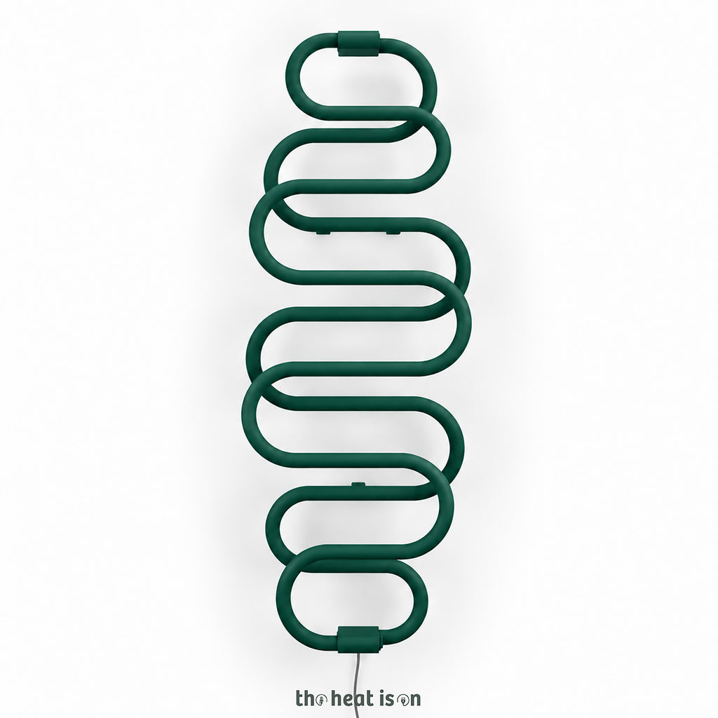 Terma PERLA E, 1360h x 500w(mm), 284w Dry Electric Towel Rail (with heating wire), RAL 6005 Moss Green (simple on/off button, no timer/no drying func.)