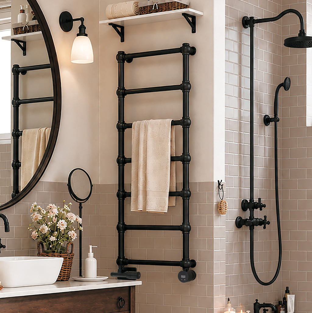 02-terma-retro-dual-fuel-towel-rail_-1170h-x-504w_mm_-1051-btus_-300w_-matt-black-ral-9005-_with-unico-dual-fuel-valve-in-matt-black-_-veo-black_black-wi-fi-element_-30-60_c