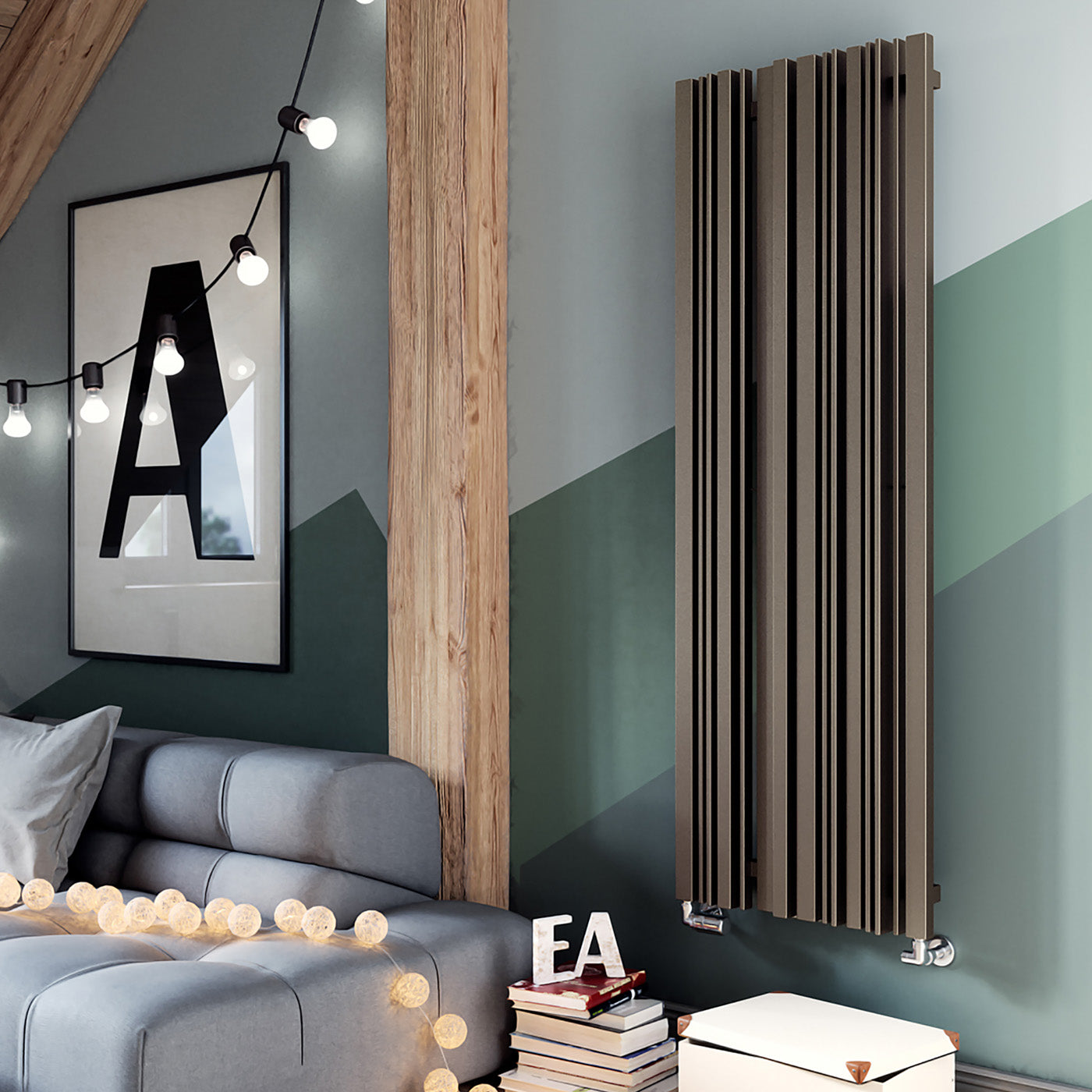Terma SHERWOOD V, 1600h x 540w(mm), 4060 BTUs, Vertical Designer Radiator, RAL 8028 Matt Terra Brown