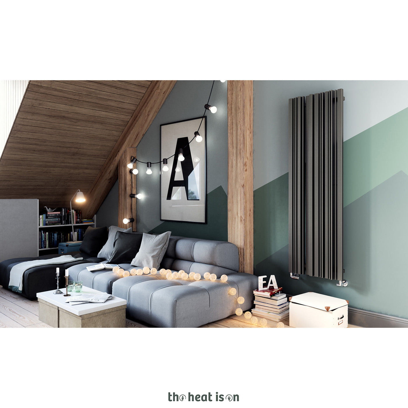 Terma SHERWOOD V, 1600h x 540w(mm), 4060 BTUs, Vertical Designer Radiator, Sparkling Gravel (aka Taupe Grey)