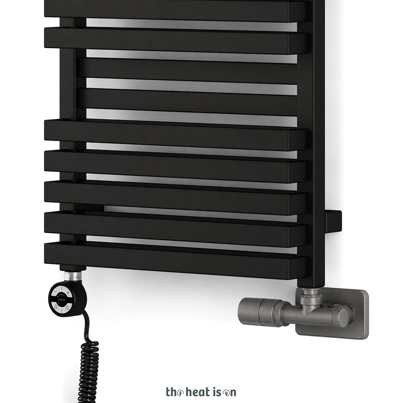 Thermostatic 50mm Radiator Valves (TRVs) with Immersion Tube (for Dual Fuel or Single Entry Point Radiator) & Pipe Masking, Raw Metal(premium wet paint), LEFT SIDED, ANGLED, UNICO