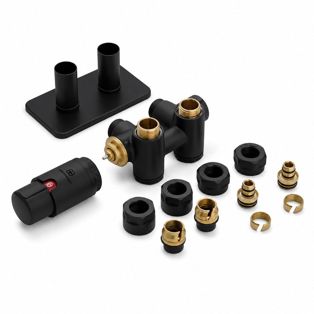 02-thermostatic-50mm-radiator-valves-trvs-with-integrated-t-piece-for-dual-fuel-pipe-masking-matt-black-left-sided-3-axis-corner-integra-duo
