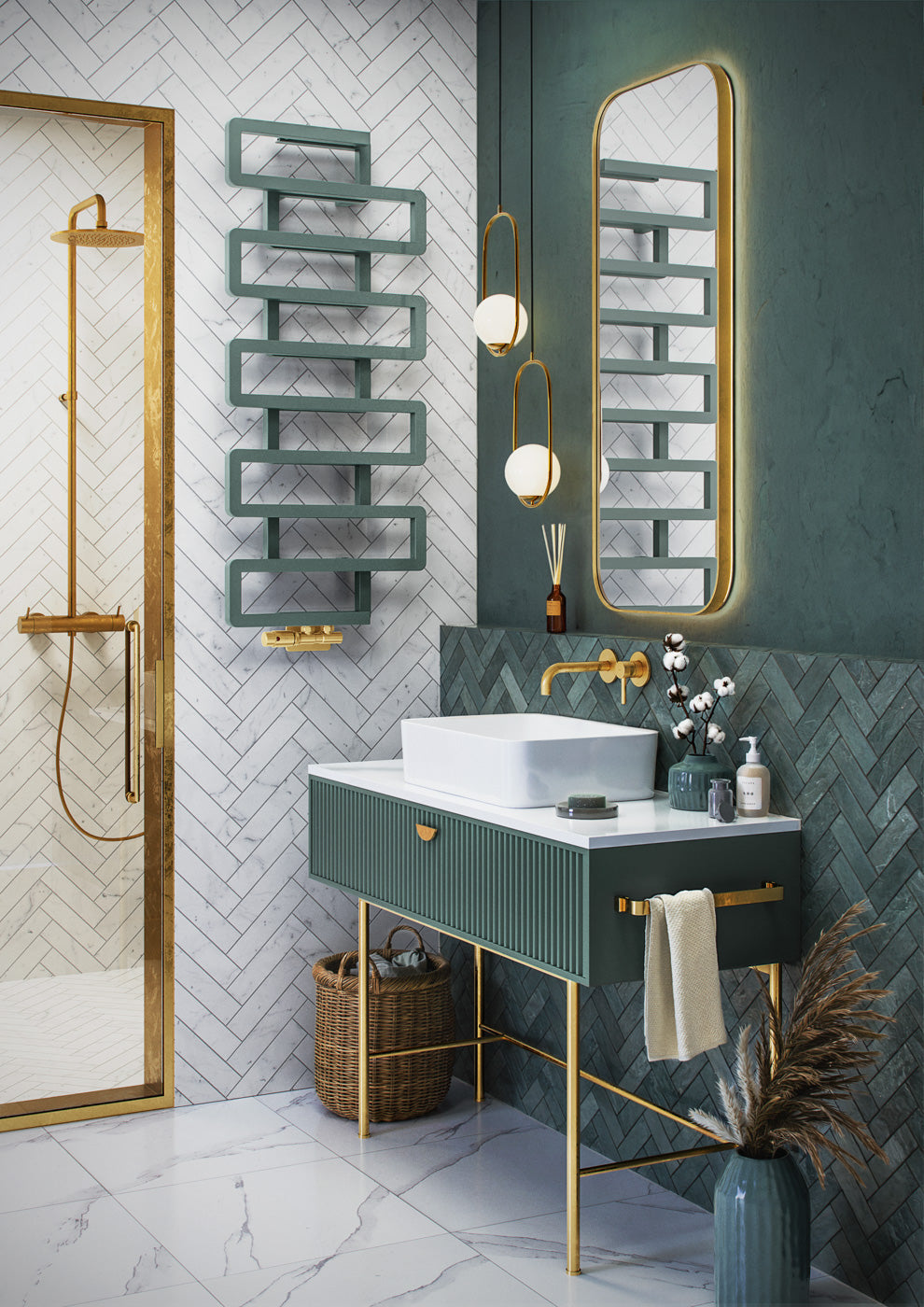 02_Terma-BOOKIE_-1155h-x-500w_mm_-2110-BTUs-Heated-Towel-Rail_-Anodic-Malachite-Green