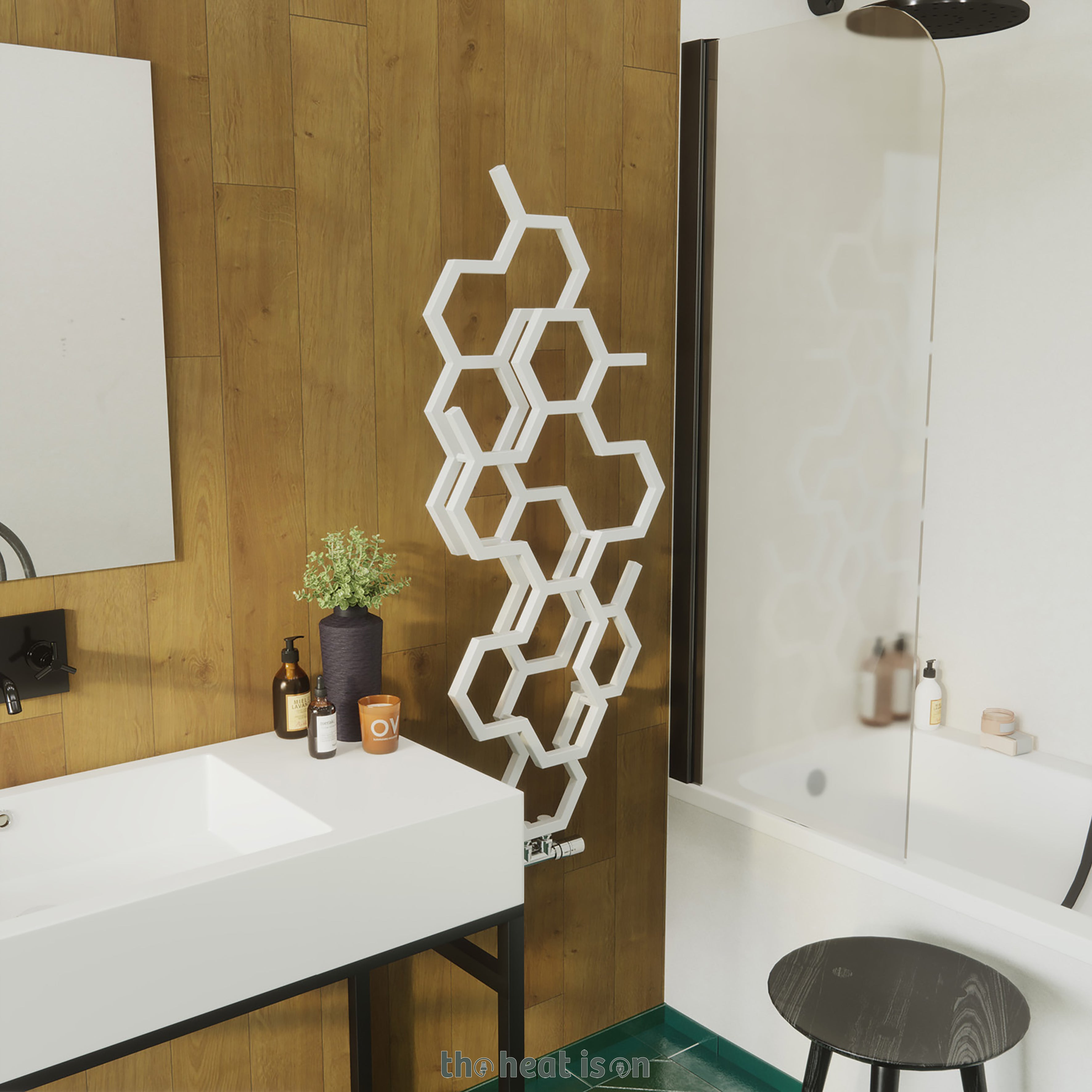 Terma HEX, 1220h x 486w(mm), 1180 BTUs Designer Radiator, Soft 9016 (Matt White)