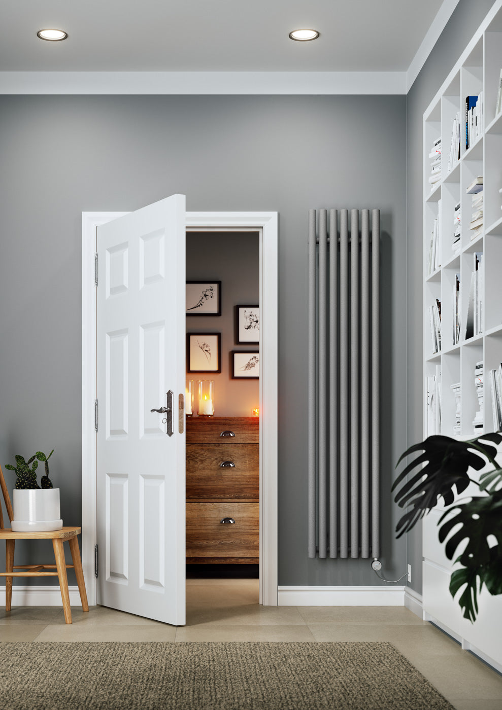 02_Terma-ROLO-ROOM-E-_Bluetooth_-1800h-x-370w_mm_-0.8-Kw-Electric-Radiator_-Textured-Salt-n-Pepper-Grey