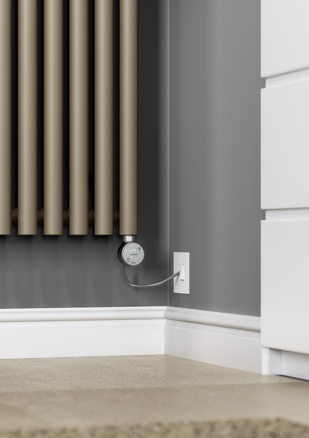 02_Terma-ROLO-ROOM-E-_Bluetooth_-1800h-x-480w_mm_-1-Kw-Electric-Radiator_-Textured-Mocha-Brown