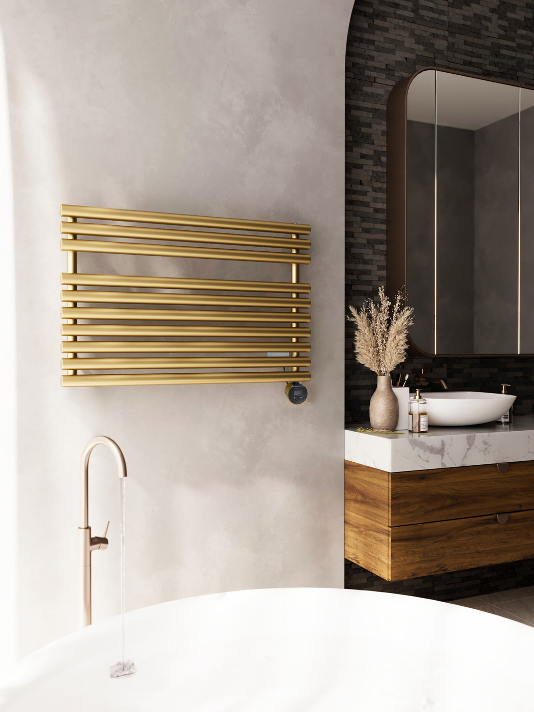 02_Terma-ROLO-TOWEL-_Wi-Fi_-15-28-deg._-590h-x-900w_mm_-_under-window_-600w-Electric-Towel-Rail_-Matt-Brass-_matching-colour-element