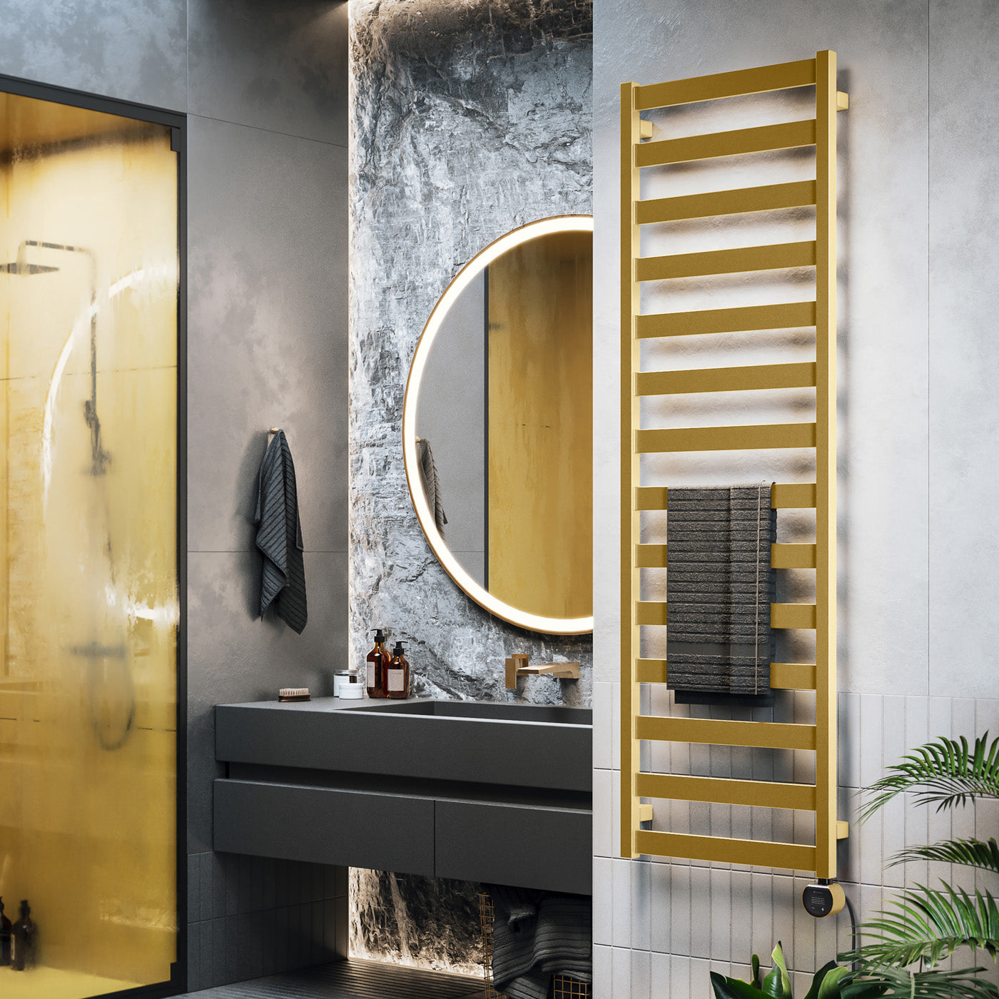 02_Terma-VIVO-_Wi-Fi_-15-28-deg._--1630h-x-500w_mm_-400w-Electric-Towel-Rail_-Matt-Brass-_matching-colour-element
