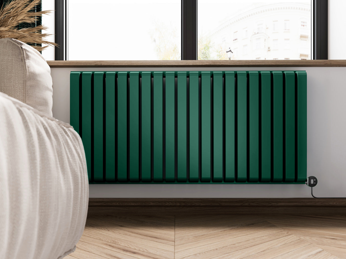02_Terma-WARP-ROOM-E-_Wi-Fi_-UK-plug_-630h-x-1305w_mm_-1.5-Kw-Electric-Radiator_-Matt-Green-_RAL-6028