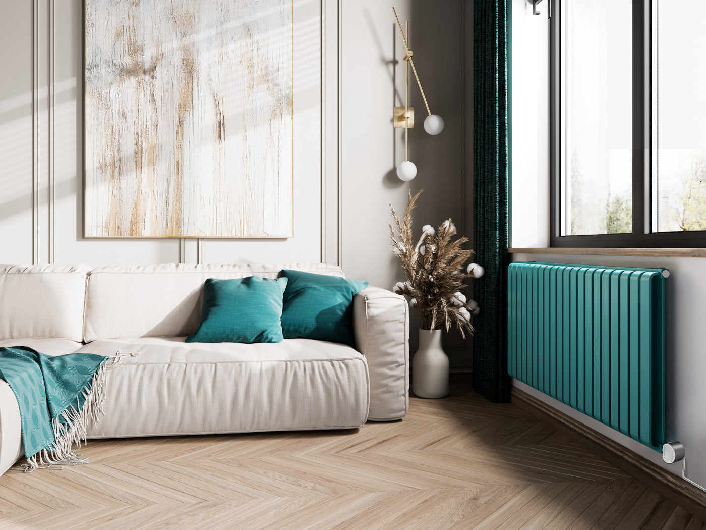 02_Terma-WARP-ROOM-E-_Wi-Fi_-UK-plug_-630h-x-1305w_mm_-1.5-Kw-Electric-Radiator_-Matt-Teal-_RAL-5018