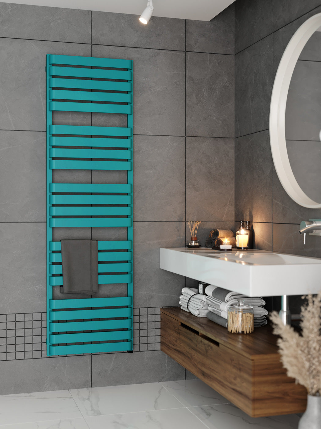 02_Terma-WARP-T-ONE-_internalised-element-45_60-deg._-1695h-x-500w_mm_-800w-Electric-Towel-Rail_-Matt-Teal-_RAL-5018