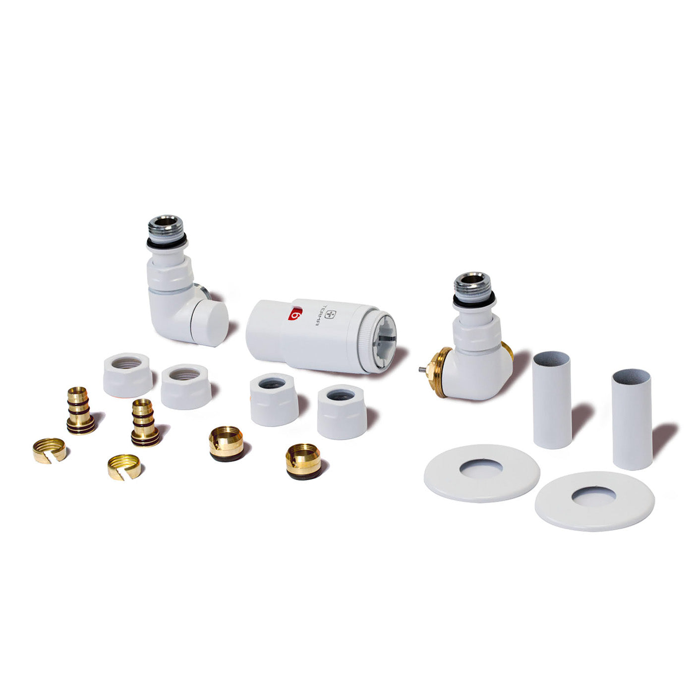 02_Thermostatic-Heated-Towel-Rail-Valves-_TRVs_-_-Pipe-Masking-_presented-on-Radiator_-Matt-White-_RAL-9016_-RIGHT-SIDED_-3-AXIS-_CORNER_-VISION
