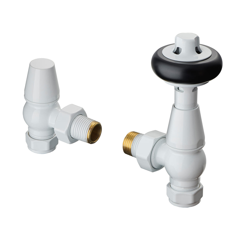 White Traditional Radiator Valves TRVs Angled Left or Right