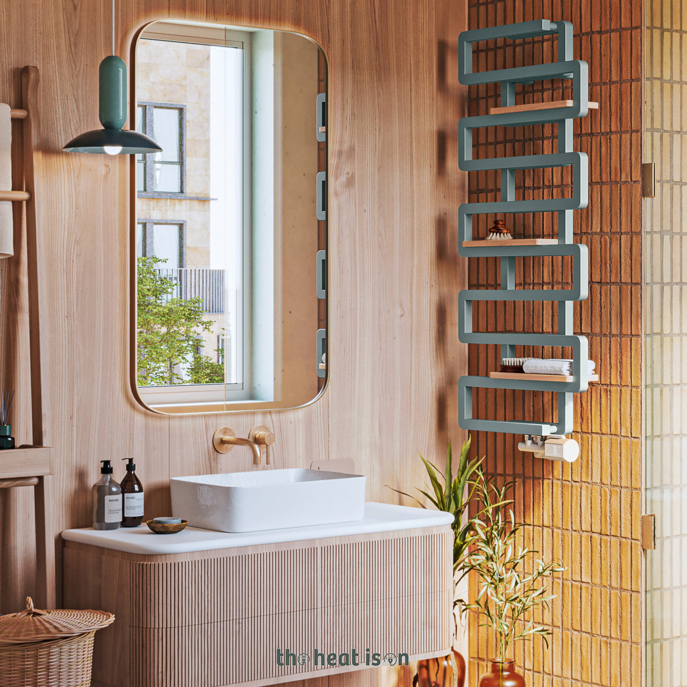 02_Wooden-Shelf-Accessory_-Beech_--for-Terma-BOOKIE-Towel-Rail_-400mm-Wide-Stand-Model