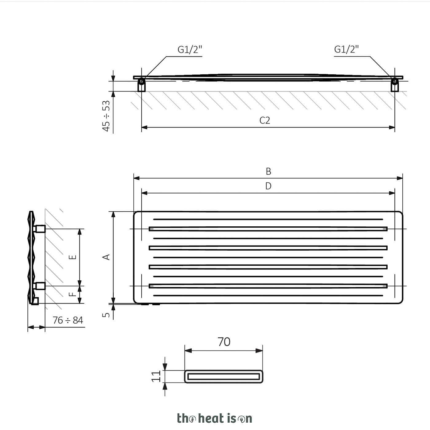 Terma AERO H, 410h x 1800w(mm), 2457 BTUs, Horizontal Designer Radiator, Blueberry