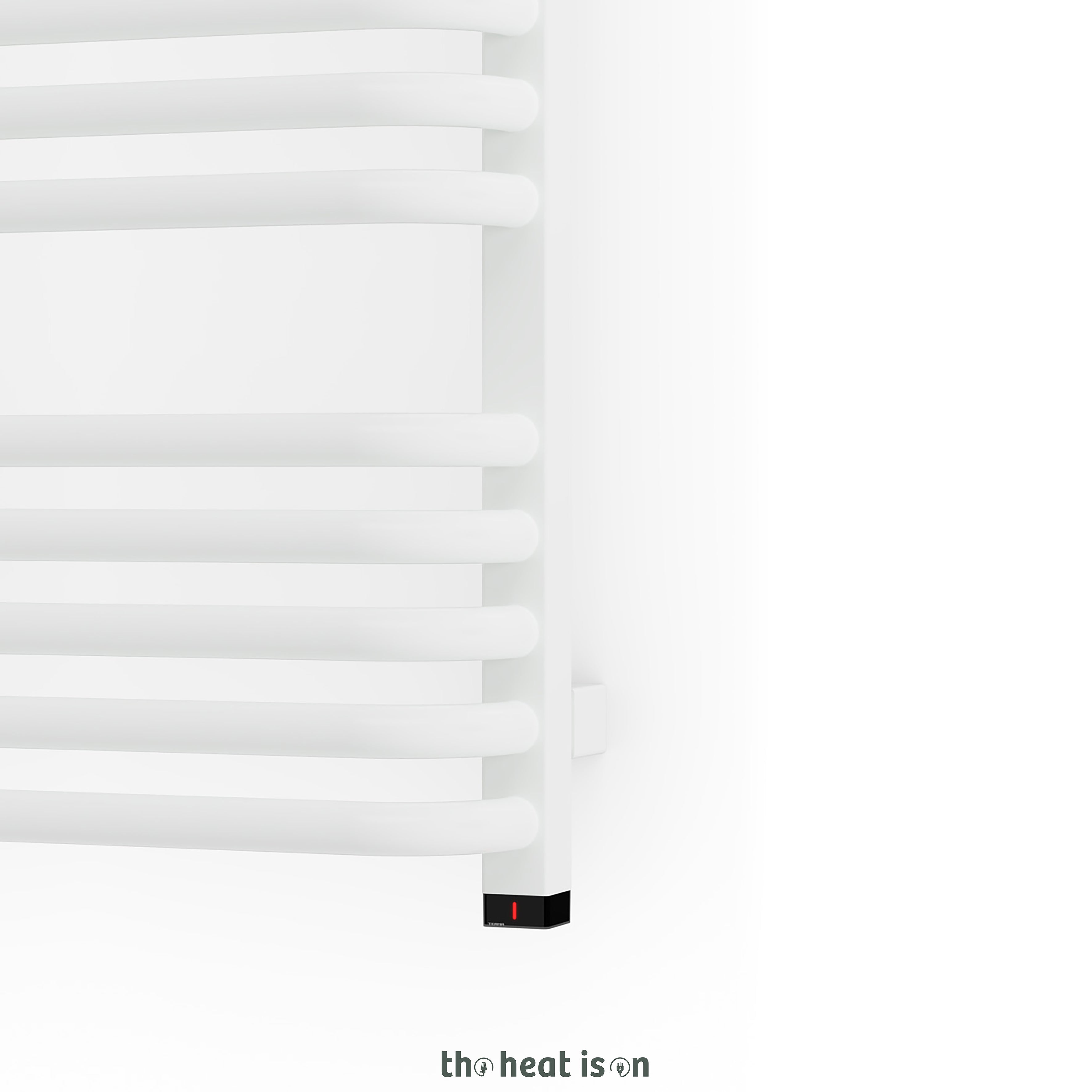Terma ALEX ONE Dual Fuel Towel Rail, 1580h x 500w(mm), 2706 BTUs/ 800w, Matt White RAL 9016 (with UNICO Dual Fuel Valve in Soft Matt White & Internal ONE Element (manual/optional IR controllable), 45/60°c)