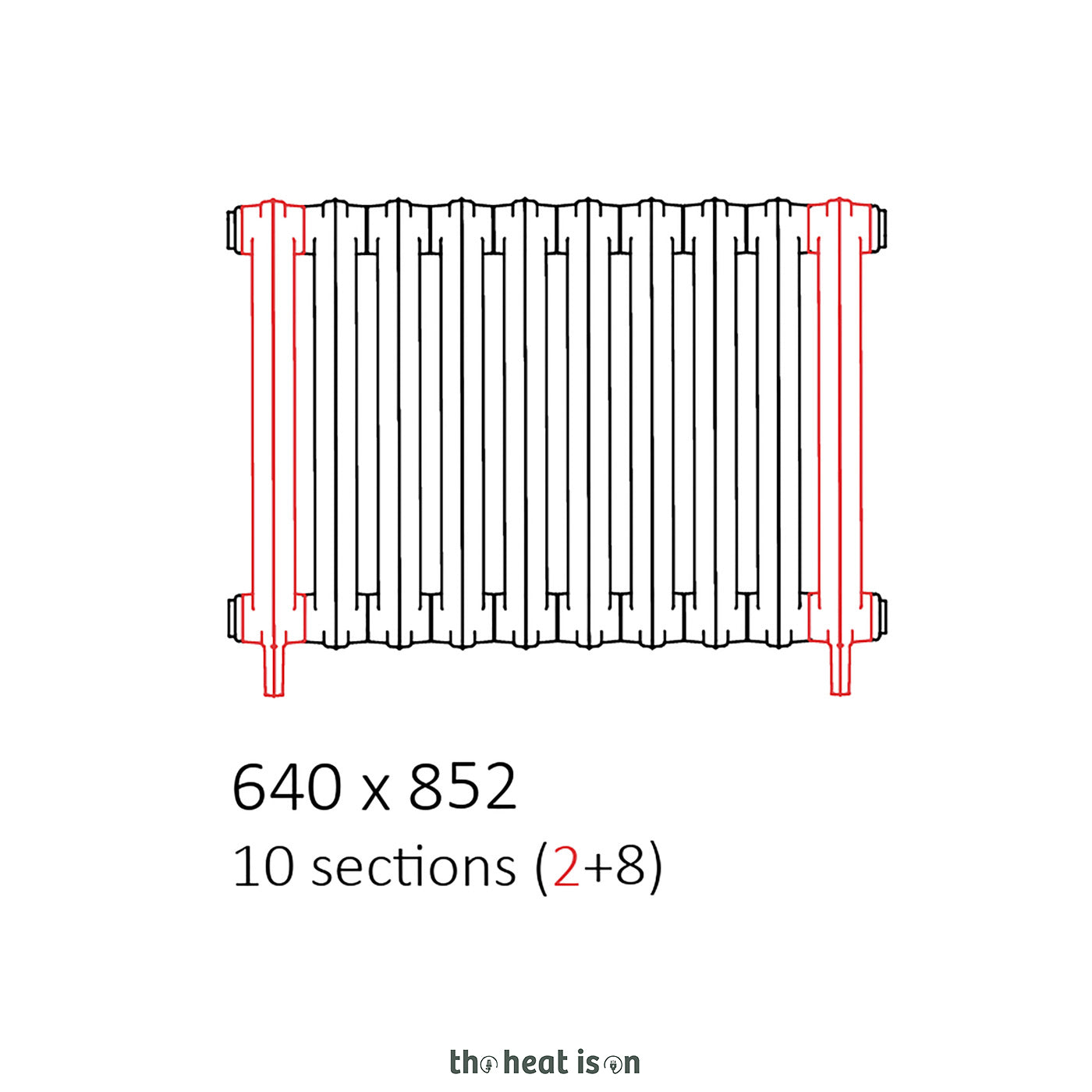 Terma BART, 640h x 852w(mm), 2479 BTUs, Cast Iron Radiator, 8 sections, Autumn