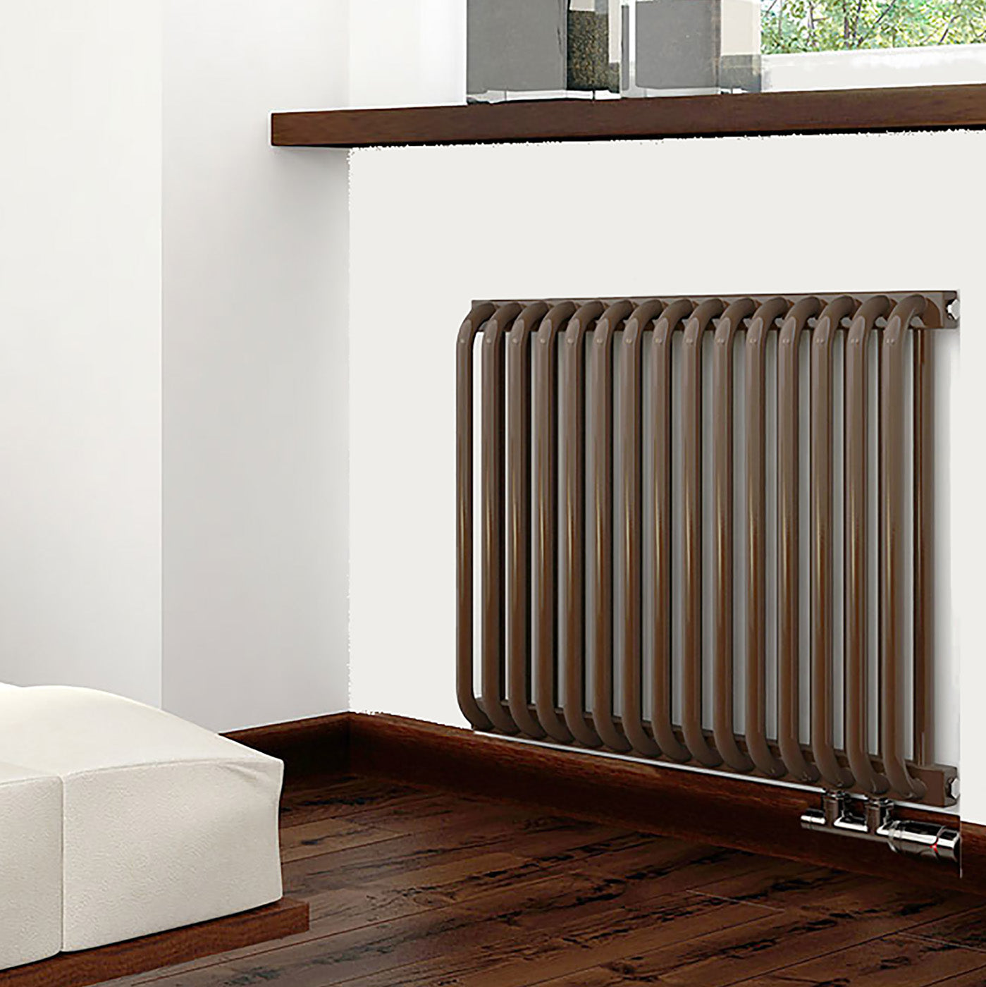 Terma DELFIN, 640h x 820w(mm), 3364 BTUs, Horizontal Designer Radiator, RAL 8028 Matt Terra Brown