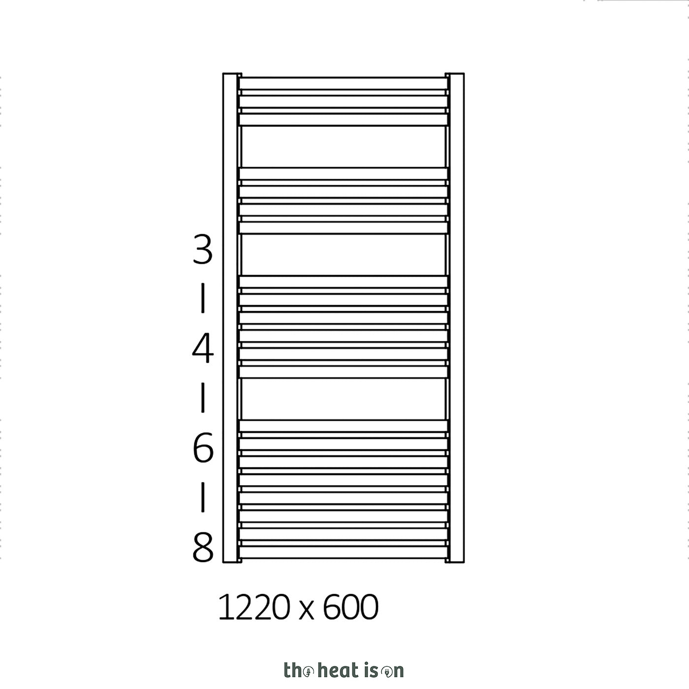 Terma DEXTER, 1220h x 600w(mm), 2184 BTUs, Heated Towel Rail, Silver Matt