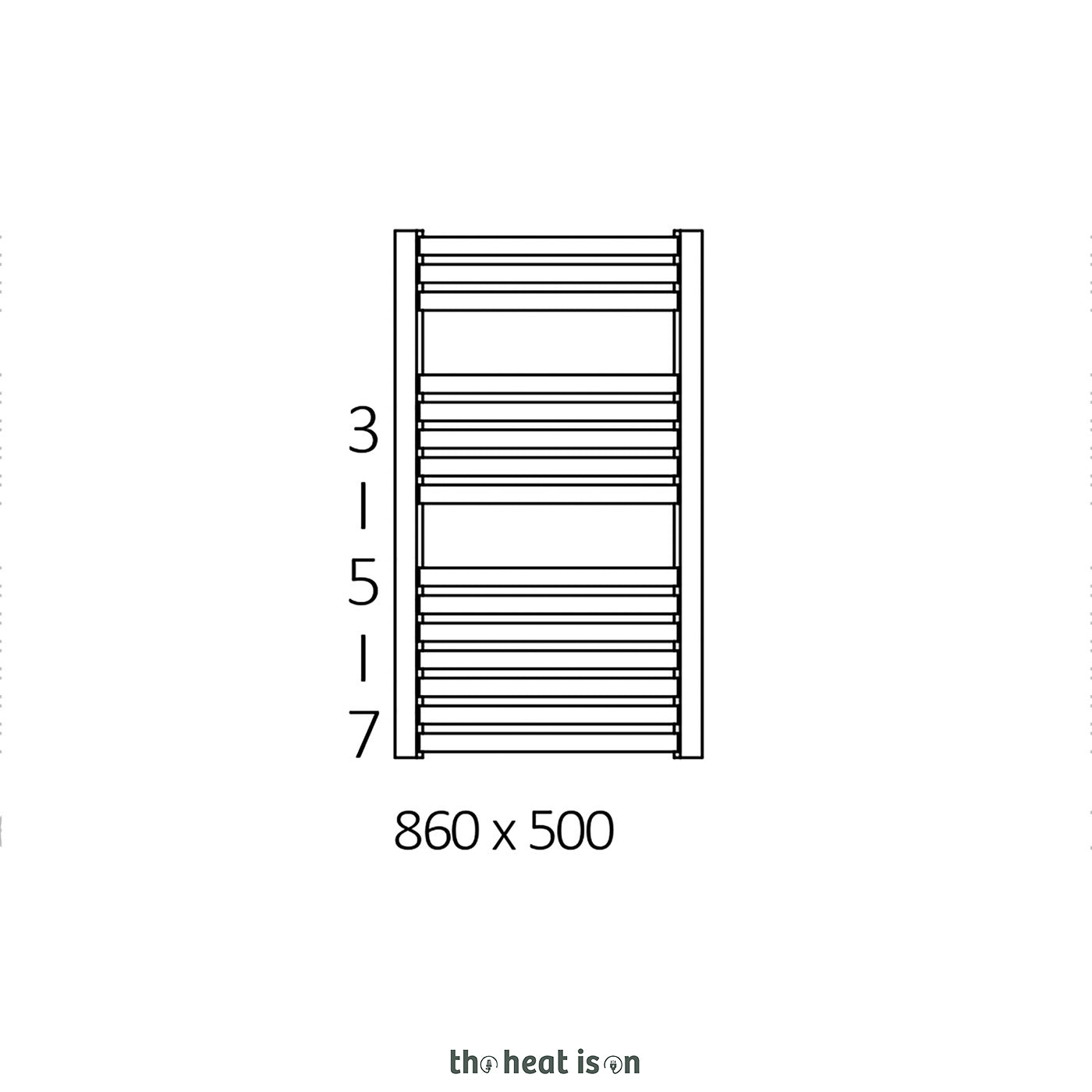 Terma DEXTER, 860h x 500w(mm), 1344 BTUs, Heated Towel Rail, RAL 9016 Matt White